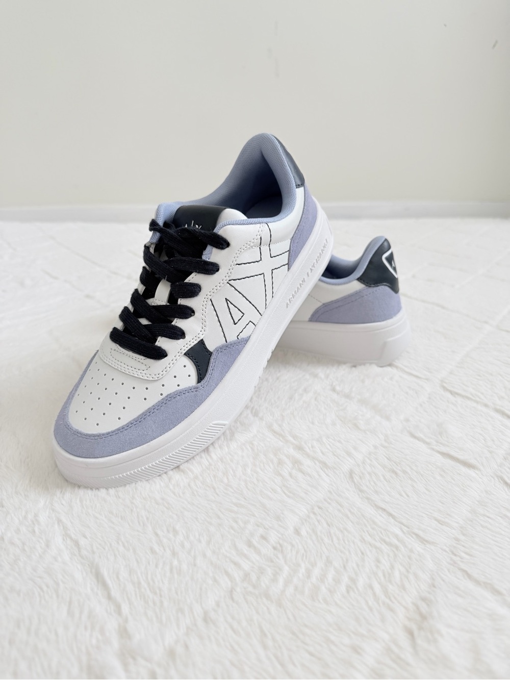 Armani Exchange White, Light Gray & Black Low-Top Sneakers